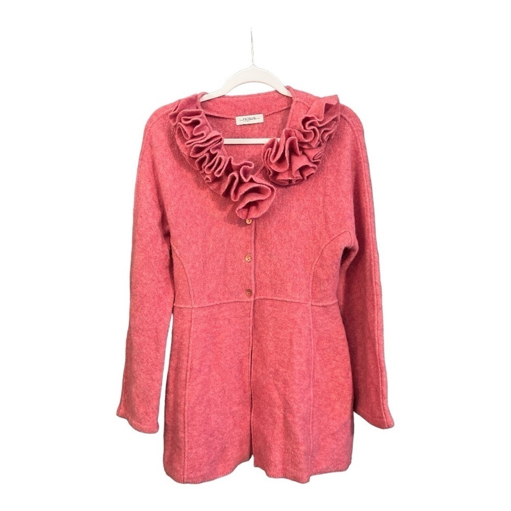 Esteve Sita Murt Made in Spain Wool Blend Pink Ruffle Jacket Size 10 (UK 44) BU3